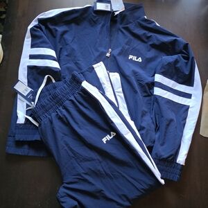 Fila Women's Jovia SET 2X |Mid Rise Contrast Trim Track Pants &  ZIP Jacket New